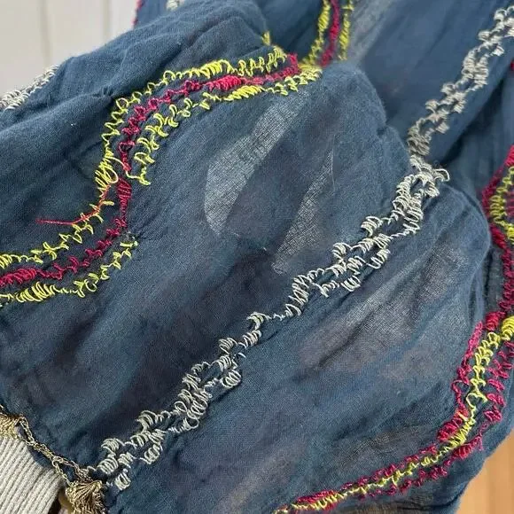 Unbranded Women Scarf Head Neck One Size Embroidered Blue Festival Boho Hippie - Picture 2 of 6